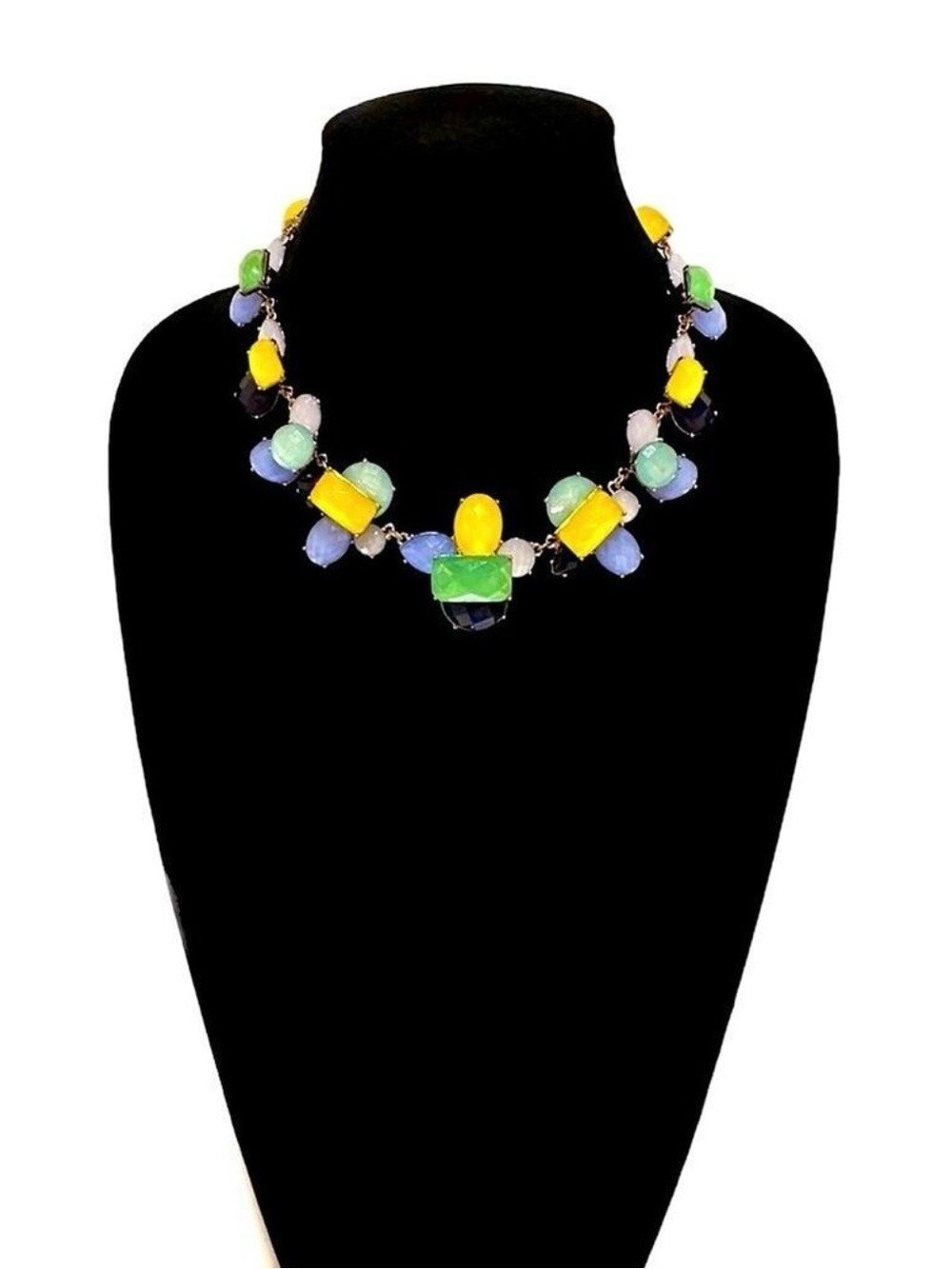 Talbots Gold-tone Color Block Gem Crystal Necklace